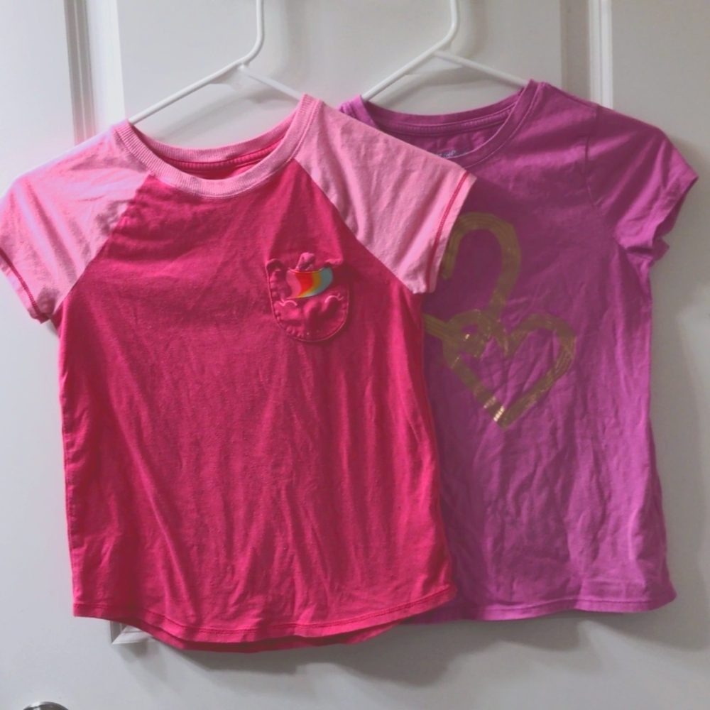 Set of 2 Cat & Jack Girls T-Shirts Size M 7 / 8 Pink PreLoved Cute Unicorn 🦄